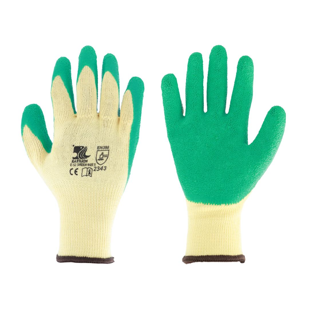 Glovves yellow polyester green latex E52 1
